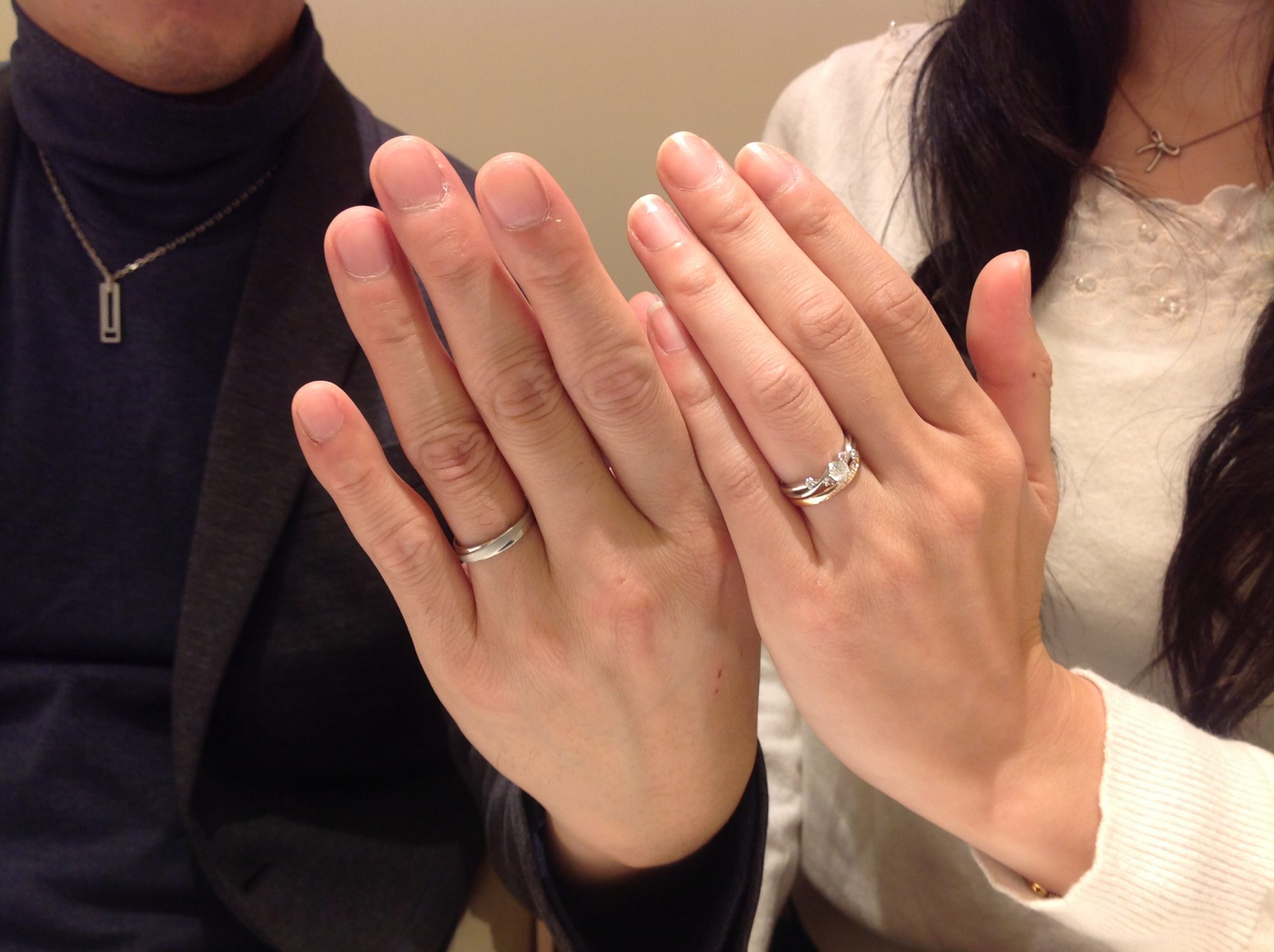 ピンクゴールドの結婚指輪とプラチナの婚約指輪を重ねづけでオーダーのK様ご夫妻(仙台店) | 宮城県仙台市 結婚指輪・婚約指輪ウェディWEDY