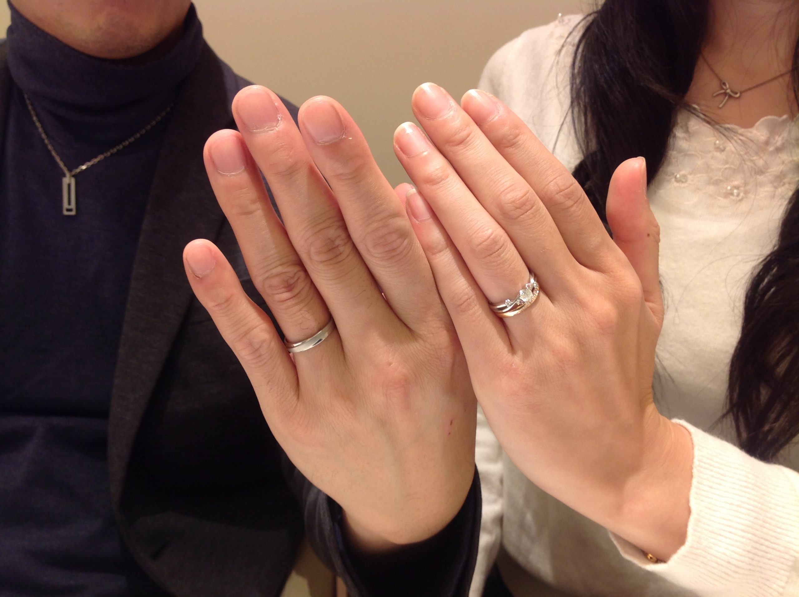 ピンクゴールドの結婚指輪とプラチナの婚約指輪を重ねづけでオーダーのk様ご夫妻 仙台店 仙台 名取 山形 結婚指輪 婚約指輪 セントロフェリシタ