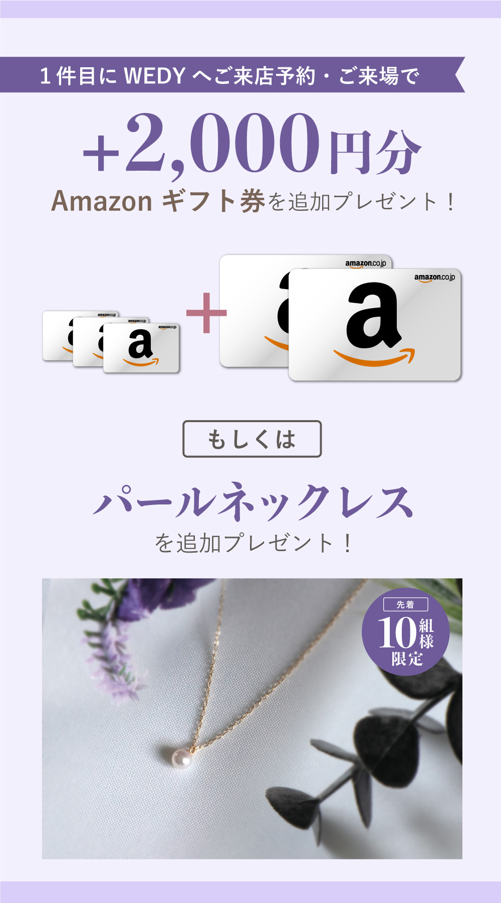 Amazonギフト券2,000円分もしくはパールネックレスを追加プレゼント